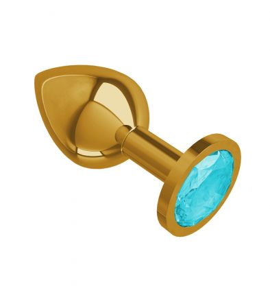 Анальная втулка Gold Medium с голубым кристаллом