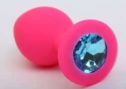 Анальная пробка Silicone Large Pink с голубым стразом