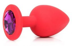 Анальная пробка ONJOY Medium Red с фиолетовым кристаллом