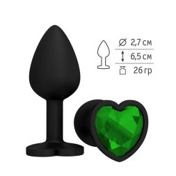 Анальная втулка Silicone Black Heart с зеленым кристаллом
